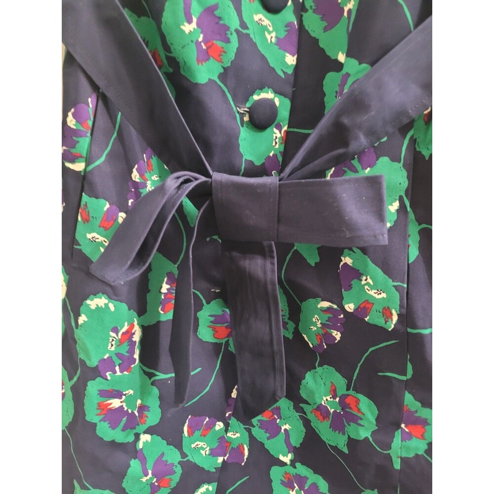 ModCloth Retro Delightful Directions Floral Trench Coat XL Cotton Belted Navy - Picture 6 of 10